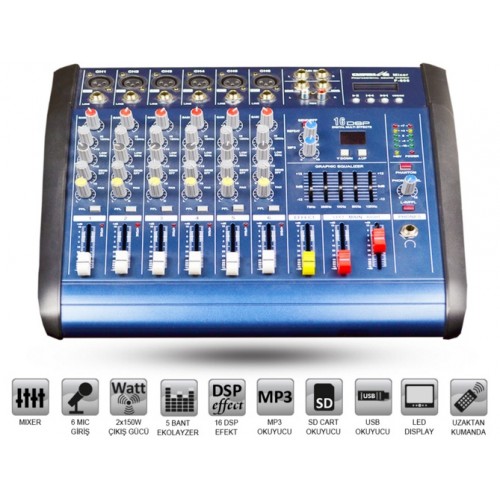 F-600-6 Kanal Ekolayzerli Mikser Amplifikatör